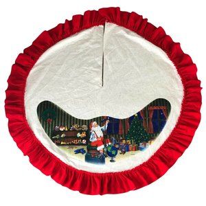 Vintage Christmas Tree Skirt Santa‎ & Sleigh 40" SANTA'S BEST Felt Red